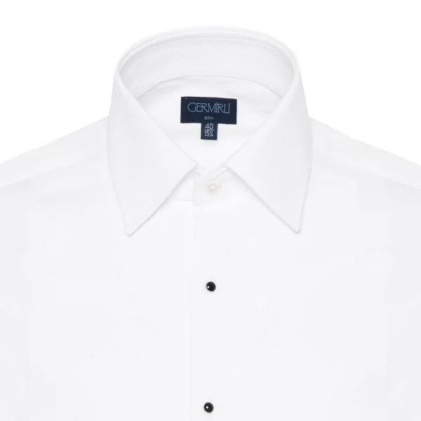 Germirli Beyaz Petek Dokulu Klasik Yaka Slim Fit Damatlık Gömlek - 4