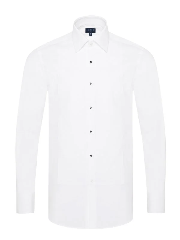 Germirli Beyaz Petek Dokulu Klasik Yaka Slim Fit Damatlık Gömlek - 5