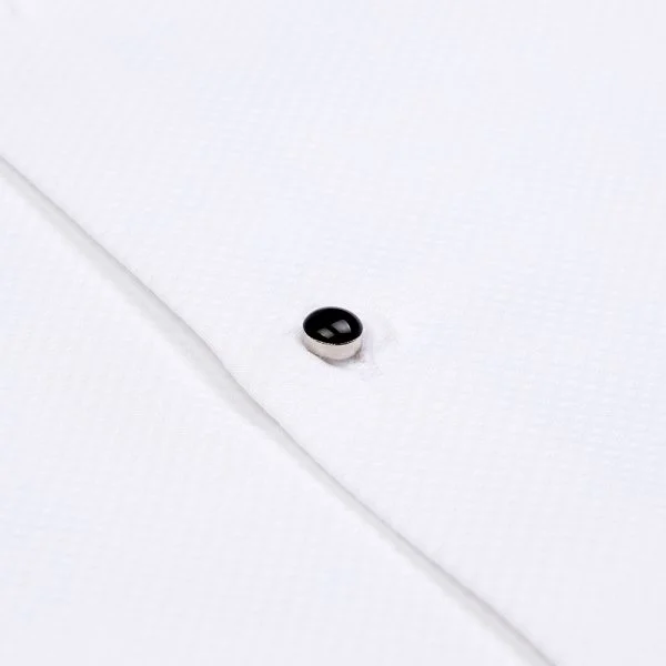Germirli Beyaz Petek Dokulu Klasik Yaka Slim Fit Damatlık Gömlek - 6