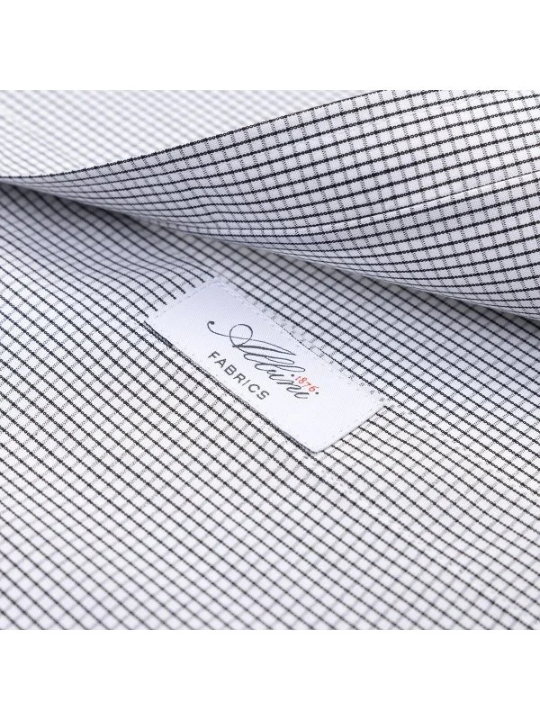 Germirli Beyaz Siyah Mini Ekose Tailor Fit Rahat Kalıp Düğmeli Yaka Saf Pamuk Exclusive Gömlek - 2