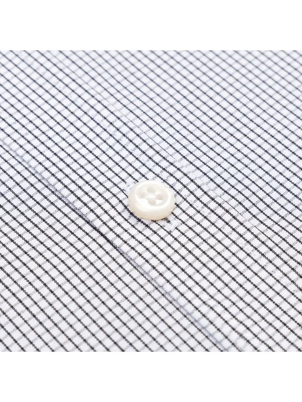 Germirli Beyaz Siyah Mini Ekose Tailor Fit Rahat Kalıp Düğmeli Yaka Saf Pamuk Exclusive Gömlek - 3