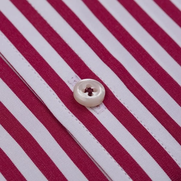 Germirli Bordo Beyaz Çizgili 120/2 Düğmeli Yaka Tailor Fit Gömlek - 3