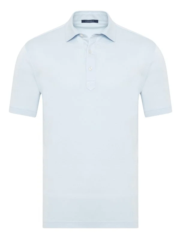 Germirli Buz Mavisi Piquet Gömlek Yaka Regular Fit Merserize Pamuk Tencel Tişört - 1