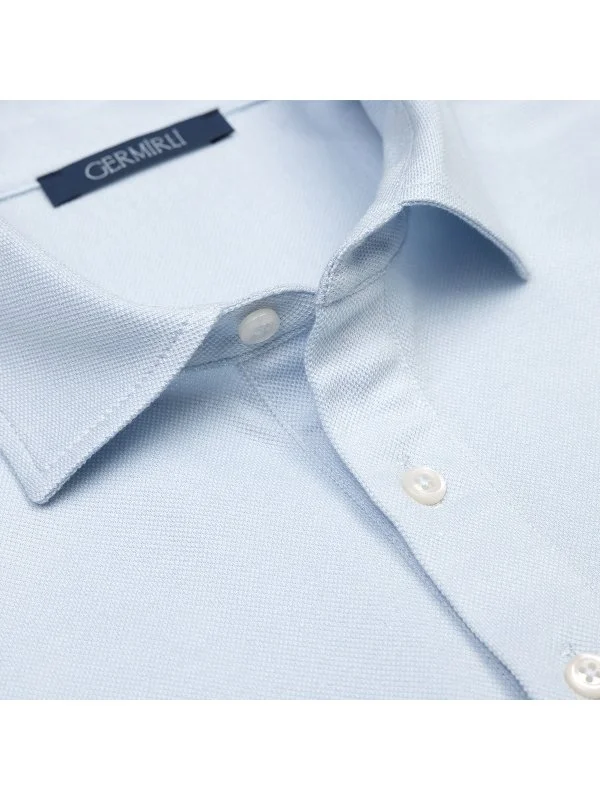 Germirli Buz Mavisi Piquet Gömlek Yaka Regular Fit Merserize Pamuk Tencel Tişört - 2