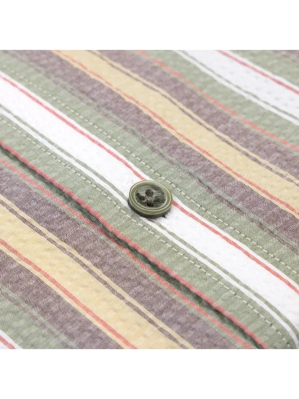 Germirli Çok Renkli Çizgili Tailor Fit Soft Yaka Seersucker Erkek Kısa Kollu Pamuk Gömlek - 4