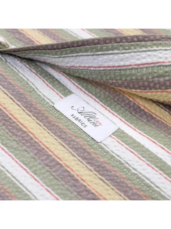 Germirli Çok Renkli Çizgili Tailor Fit Soft Yaka Seersucker Erkek Kısa Kollu Pamuk Gömlek - 2