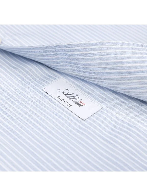 Germirli Exclusive İtalyan Yaka Mavi Çizgili Albini Tailor Fit Tencel Gömlek - 4