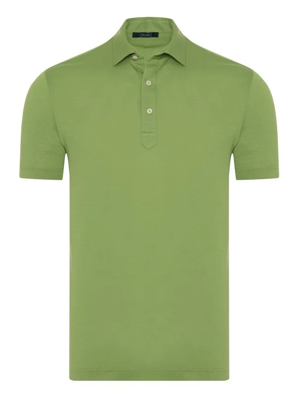 Germirli Fıstık Yeşili Piquet Gömlek Yaka Regular Fit Merserize Tişört - 1