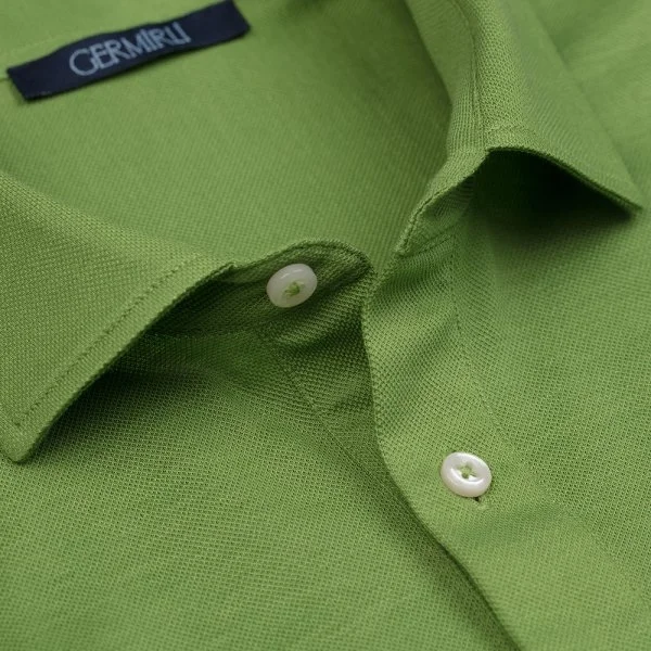 Germirli Fıstık Yeşili Piquet Gömlek Yaka Regular Fit Merserize Tişört - 2