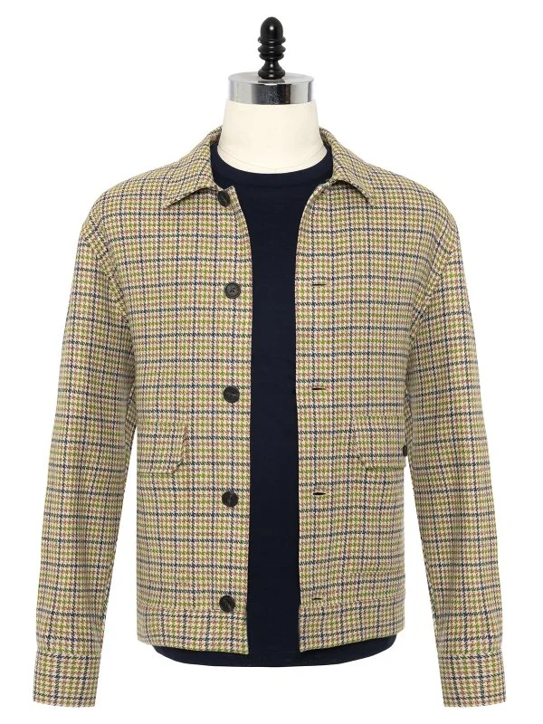 Germirli Forest Bej Piyedepul Kazayağı Desenli Yün Ceket Gömlek - 1