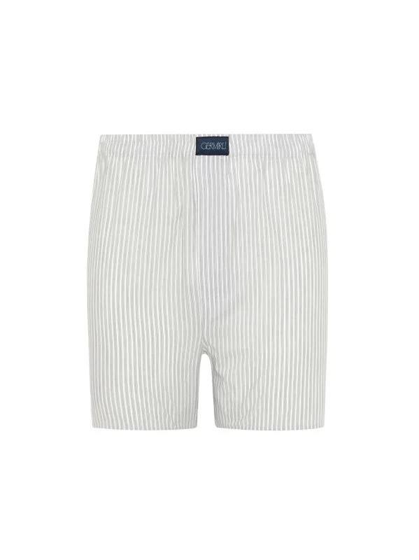 Germirli Gri Beyaz İnce Çizgili Poplin Boxer Şort - 1