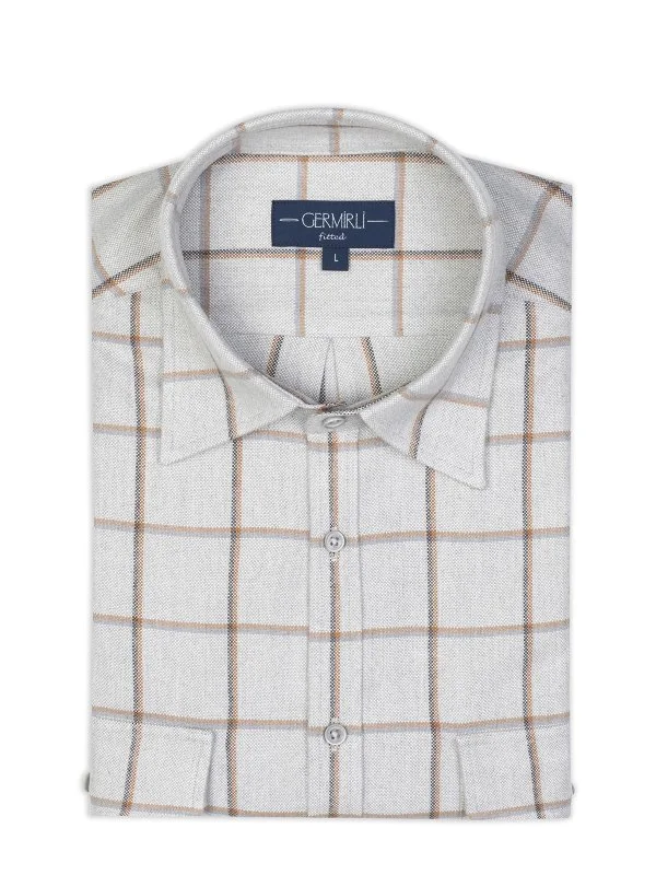 Germirli Gri Flanel Soft Yaka Ekose Albini Tailor Fit Pamuk Lyocell Oduncu Gömlek - 3