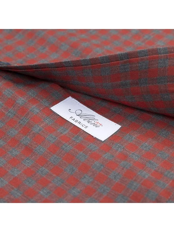 Germirli Gri Kırmızı Düğmeli Yaka Albini Tailor Fit Rahat Kalıp Damalı İnce Flanel Gömlek - 3