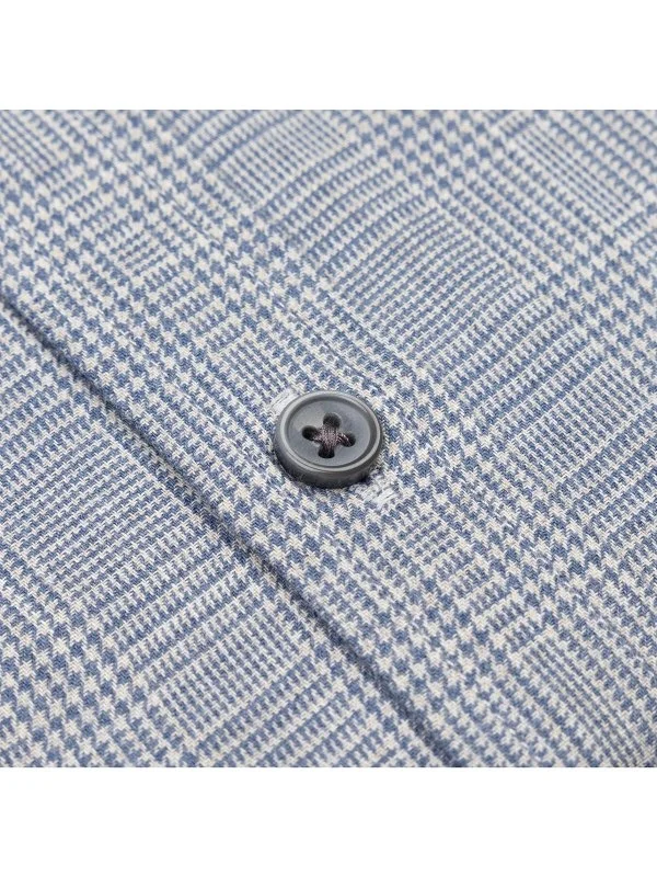 Germirli Gri Mavi Balıksırtı Ekose Tailor Fit Rahat Kalıp Düğmeli Yaka İnce Flanel Gömlek - 2