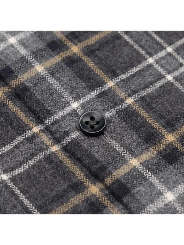 Germirli Gri Melanj Ekoseli Tailor Fit Rahat Kalıp Düğmeli Yaka Albini Flanel Polar Gömlek - 3