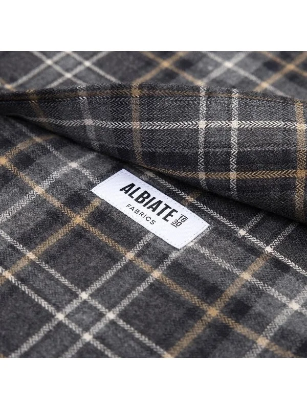 Germirli Gri Melanj Ekoseli Tailor Fit Rahat Kalıp Düğmeli Yaka Albini Flanel Polar Gömlek - 4