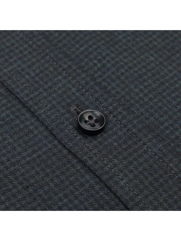 Germirli Haki Siyah Ekoseli Tailor Fit Rahat Kalıp Düğmeli Yaka Flanel Gömlek - 2