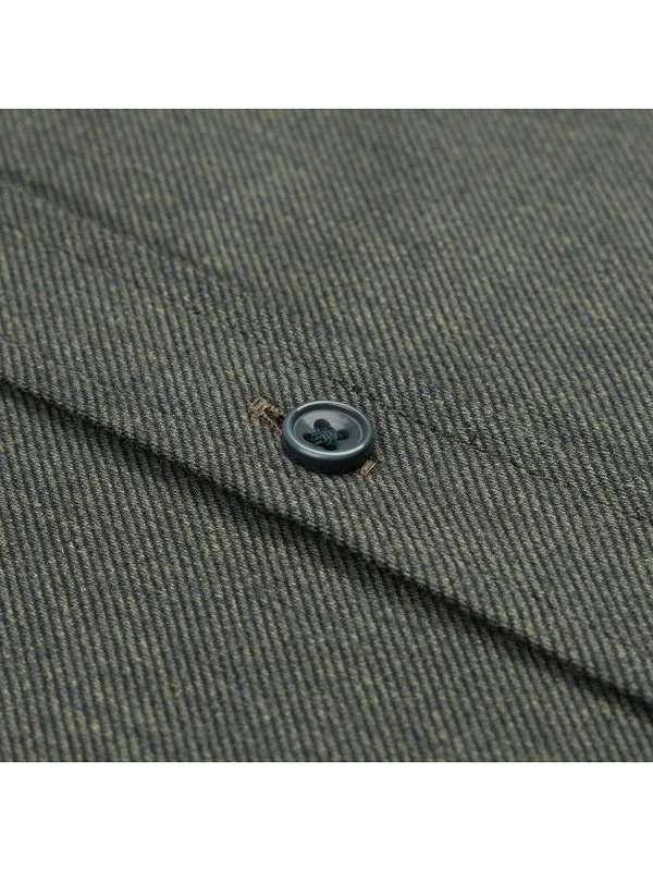 Germirli Haki Tailor Fit Düğmeli Yaka Flanel Gömlek - 3