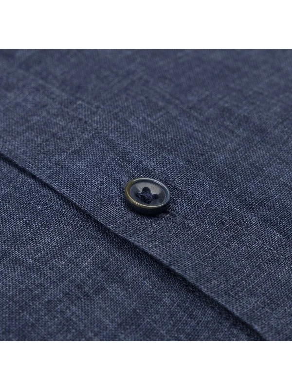 Germirli Indigo Lacivert Delave Keten Düğmeli Yaka Tailor Fit Gömlek - 3