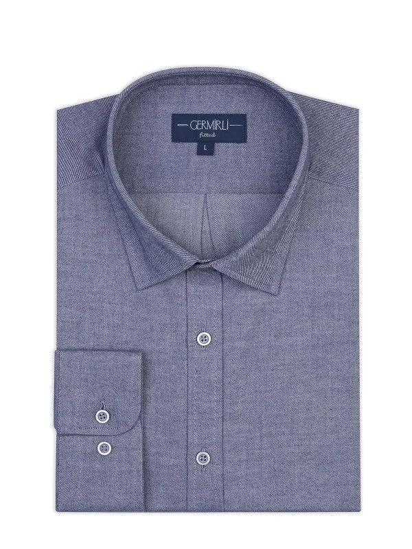 Germirli Indigo Rengi Flanel Tailor Fit Soft Yaka Pamuk Gömlek - 1