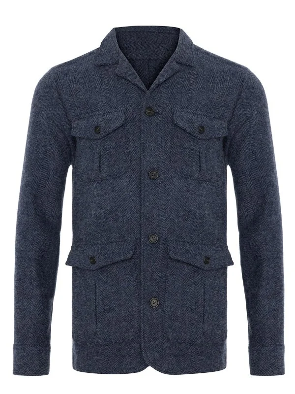 Germirli Kırçıllı Yün Lacivert Albiate Balıksırtı Tailor Fit Utility Ceket - 2