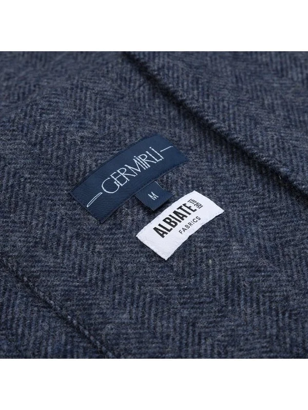Germirli Kırçıllı Yün Lacivert Albiate Balıksırtı Tailor Fit Utility Ceket - 4