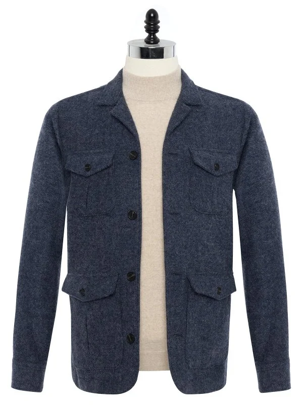 Germirli Kırçıllı Yün Lacivert Albiate Balıksırtı Tailor Fit Utility Ceket - 1