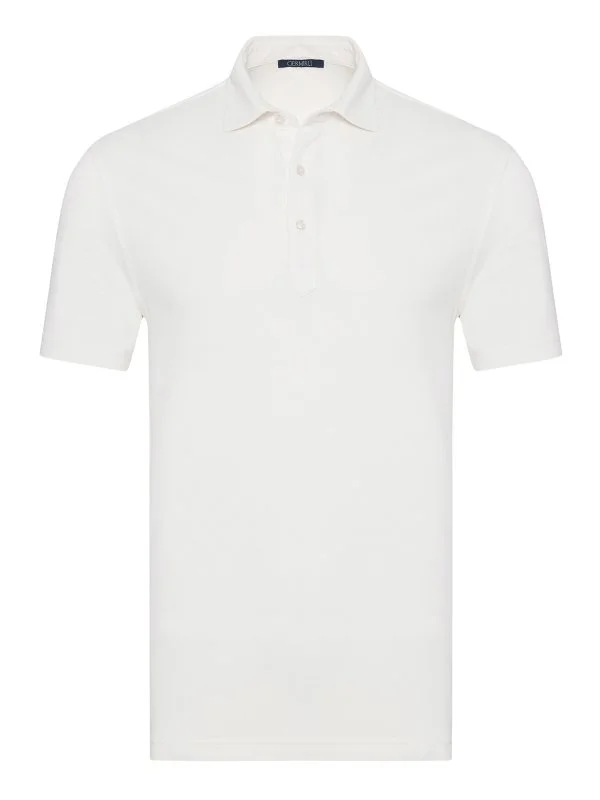 Germirli Kırık Beyaz Piquet Gömlek Yaka Regular Fit Merserize Pamuk İpek Tişört - 1