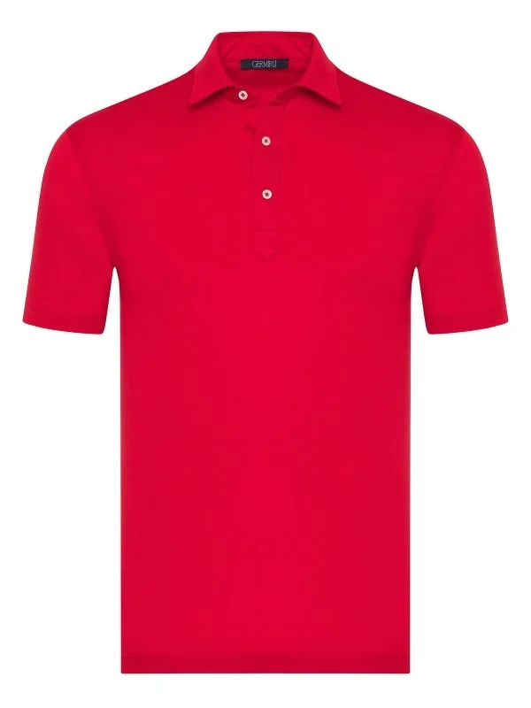 Germirli Kırmızı Piquet Gömlek Yaka Regular Fit Merserize Tişört - 1