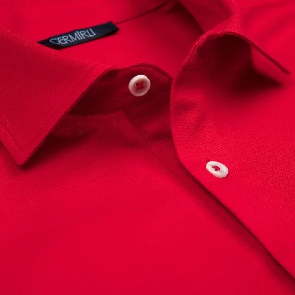 Germirli Kırmızı Piquet Gömlek Yaka Regular Fit Merserize Tişört - 3