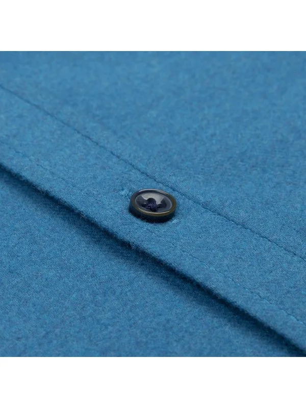 Germirli Koyu Mavi Düz Tailor Fit Rahat Kalıp Düğmeli Yaka Albini Flanel Gömlek - 3