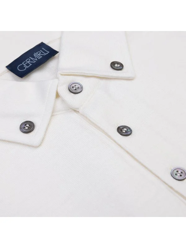 Germirli Krem Rengi Düğmeli Gömlek Yaka Regular Fit Extra Fine Yün Triko - 2