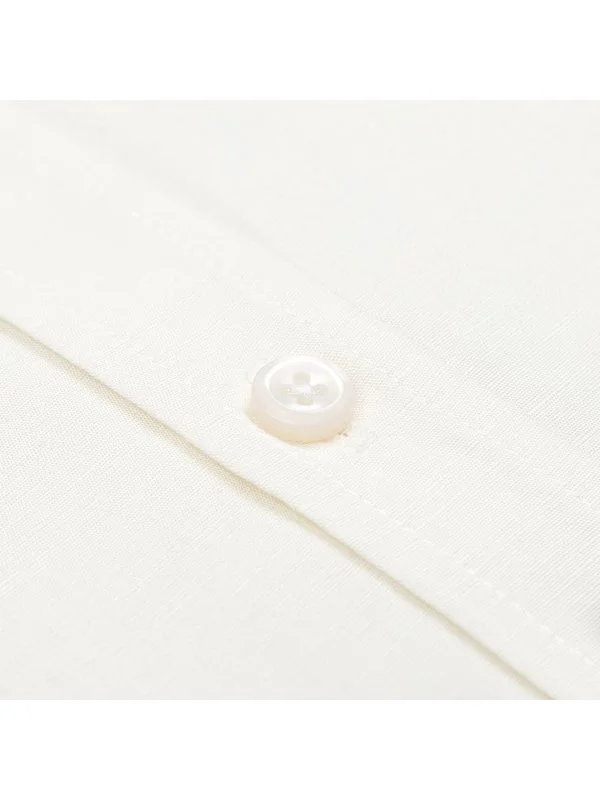 Germirli Krem Rengi Soft Yaka Tailor Fit Kısa Kol Tencel Keten Gömlek - 3