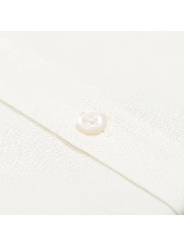 Germirli Krem Rengi Soft Yaka Tailor Fit Tencel Keten Gömlek - 3