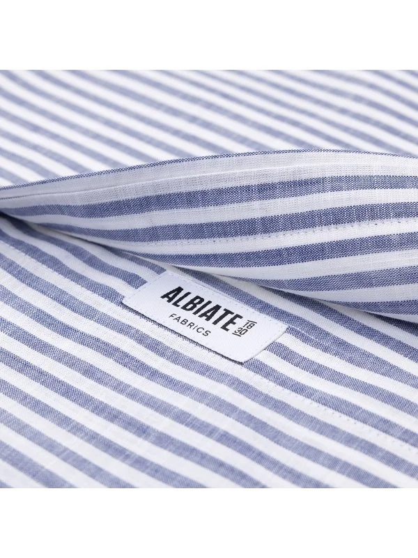 Germirli Lacivert Beyaz Çizgili Albiate Düğmeli Yaka Tailor Fit İnce Pamuk Gömlek - 4