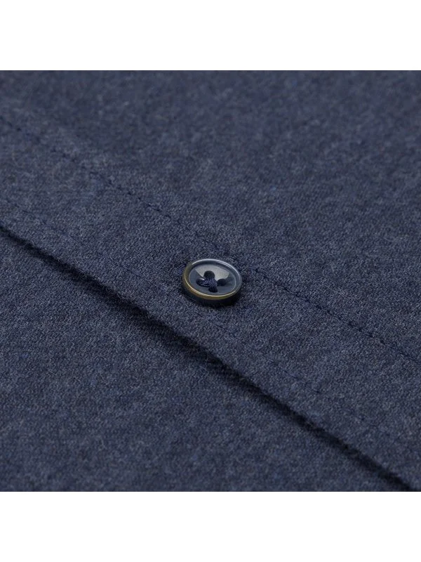 Germirli Lacivert Flanel Düğmeli Yaka Tailor Fit Pamuk Gömlek - 3