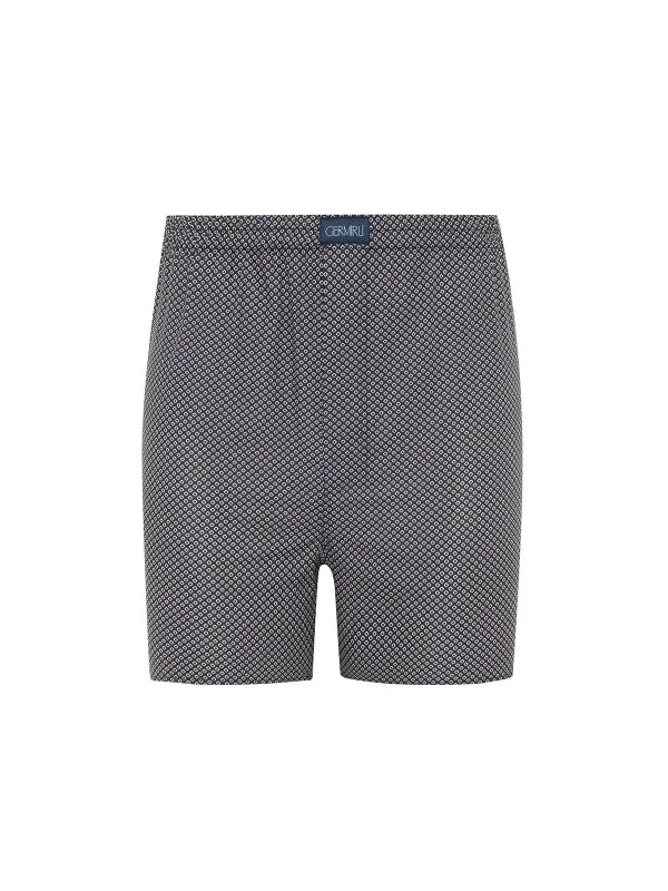 Germirli Lacivert Optik Desenli Poplin Boxer Şort - 1