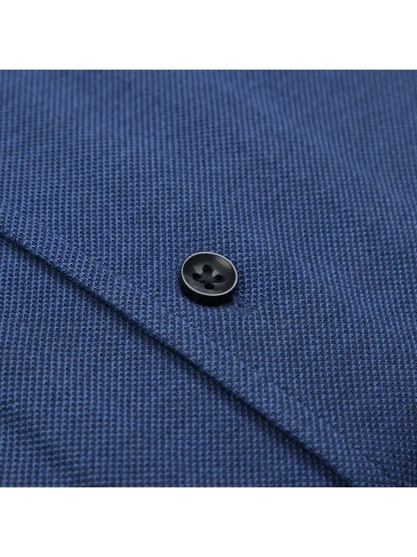 Germirli Lacivert Örme Kumaş Lapel Yaka Tailor Fit Pamuk Gömlek - 4
