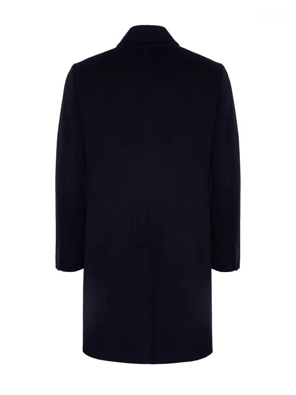 Germirli Lacivert Punto Dikişli Yünlü Palto - 2