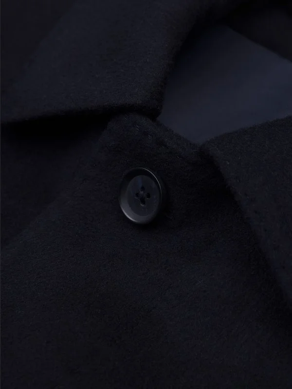 Germirli Lacivert Punto Dikişli Yünlü Palto - 5