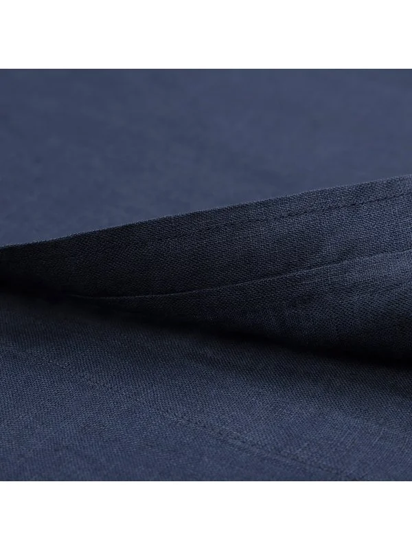 Germirli Lacivert Soft Yaka Tailor Fit Keten Gömlek - 4