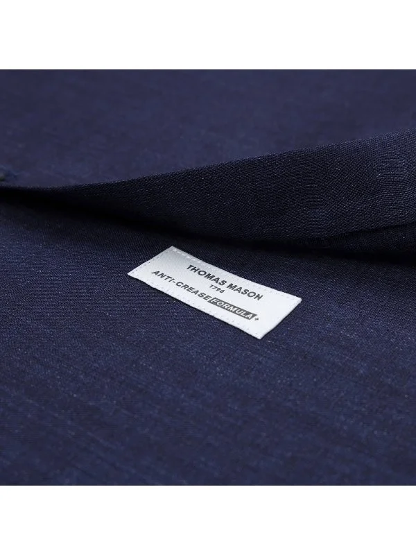 Germirli Lacivert Thomas Mason Non Iron Düğmeli Yaka Tailor Fit Keten Gömlek - 4