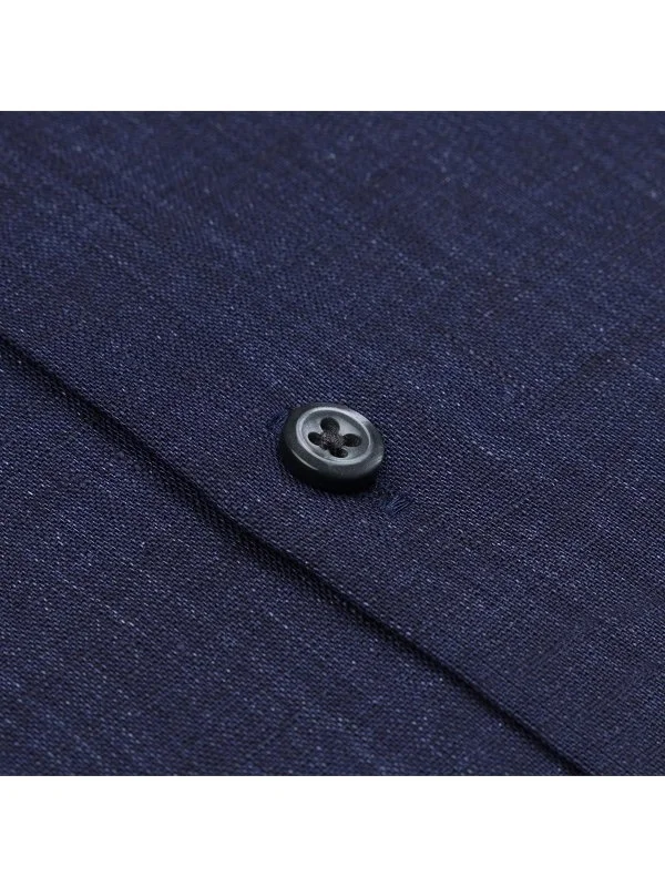 Germirli Lacivert Thomas Mason Non Iron Lapel Yaka Tailor Fit Keten Gömlek - 4