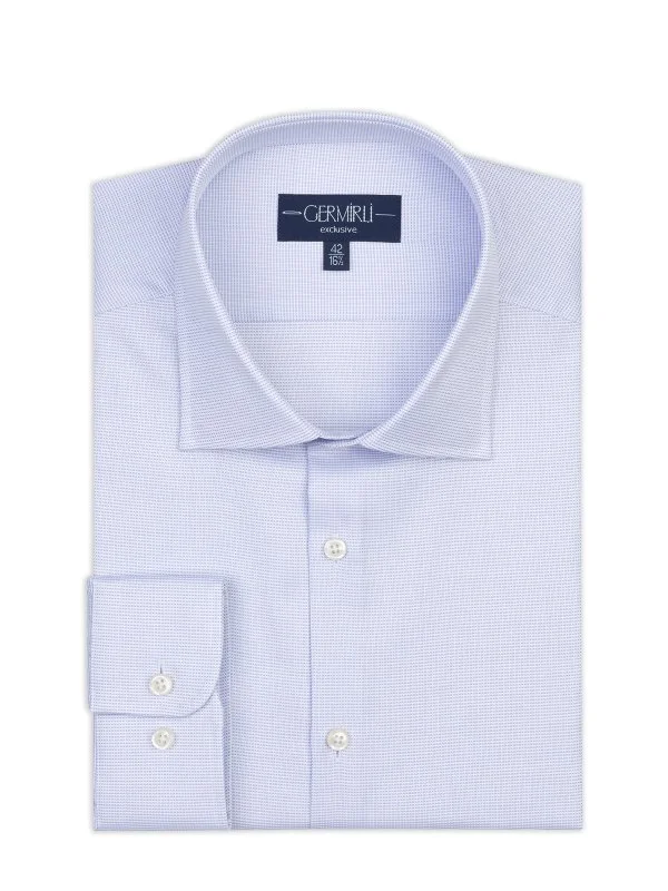 Germirli Mavi Armürlü Doku Exclusive Easy Iron Klasik YakaTailor Fit Pamuk Gömlek - 1