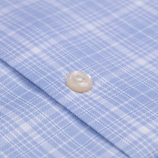 Germirli Mavi Beyaz Büyük Kareli Düğmeli Yaka Tailor Fit Non Iron Pamuk Gömlek - 3