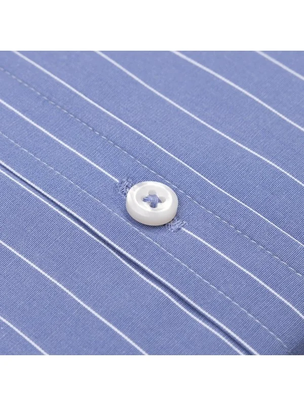 Germirli Mavi Beyaz Çizgili Düğmeli Yaka Tailor Fit Pamuk Gömlek - 3