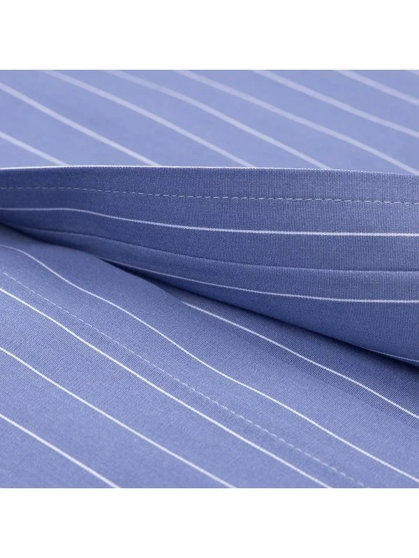 Germirli Mavi Beyaz Çizgili Düğmeli Yaka Tailor Fit Pamuk Gömlek - 4