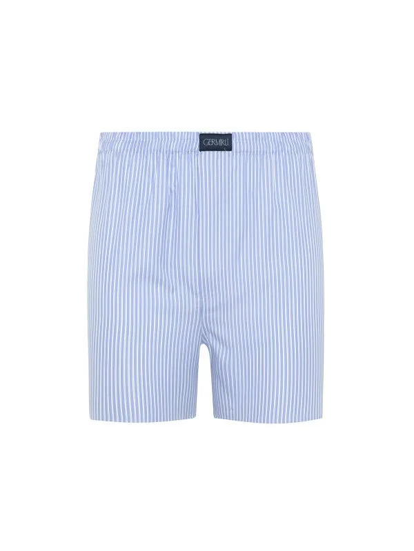 Germirli Mavi Beyaz İnce Çizgili Poplin Boxer Şort - 1
