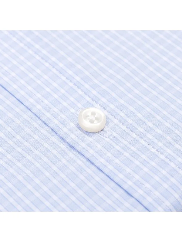 Germirli Mavi Beyaz Kareli Tailor Fit Rahat Kalıp Düğmeli Yaka Saf Pamuk Exclusive Gömlek - 3