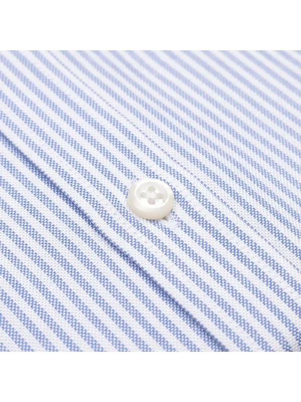 Germirli Mavi Çizgili Düğmeli Yaka Cepli Tailor Fit Spor Oxford Erkek Gömlek - 3